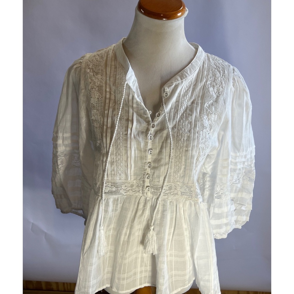 Romantic White Lace Cotton Boho Blouse Top Size 4 NWT Resort Beachy Vacation